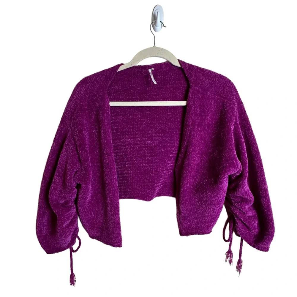 Free people Open Front Sweater Cardigan Hot Pink Cinched Tie Sleeves Women’s XS - Picture 1 of 14